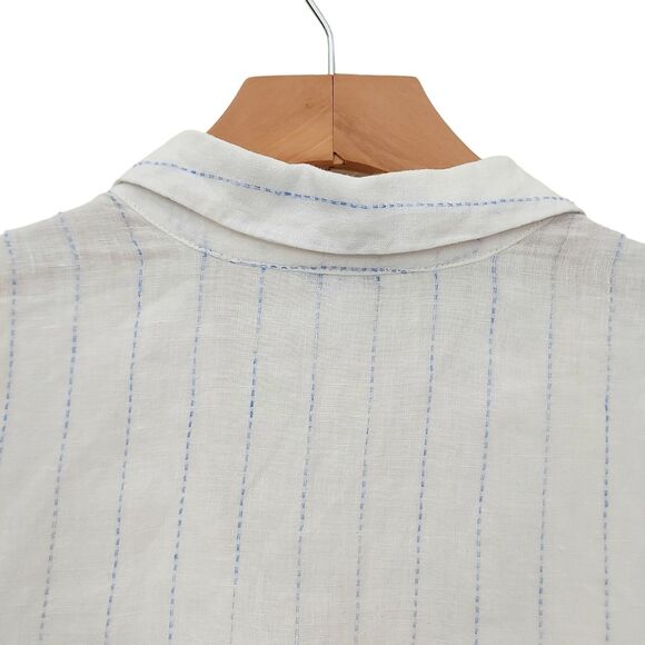 Saks Fifth Avenue Top Womens Small White Linen Pinstripe V-Neck Long Sleeve - Picture 5 of 12